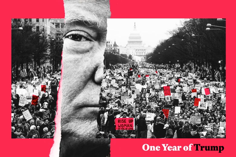 Hundreds of thousands of people gathered on the National Mall the day after President Donald Trump's inauguration in 2017.